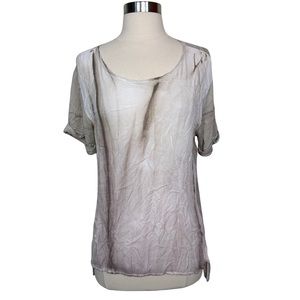Tina + Jo Neutral Tyedye High Low Flowy Short Sleeve Casual Scoop Neck Blouse S